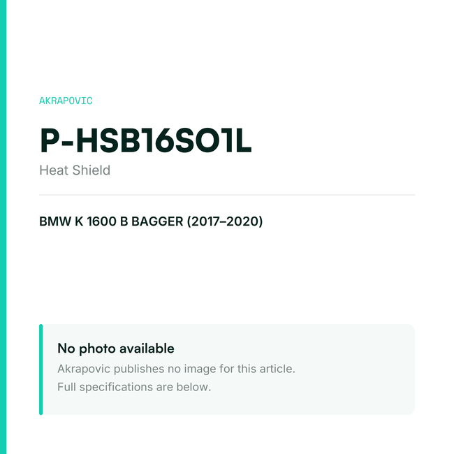 Akrapovic Heat Shield P-HSB16SO1L — placeholder, no manufacturer photo available