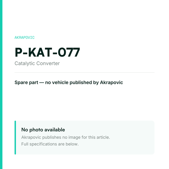 Akrapovic Catalytic Converter P-KAT-077 — placeholder, no manufacturer photo available