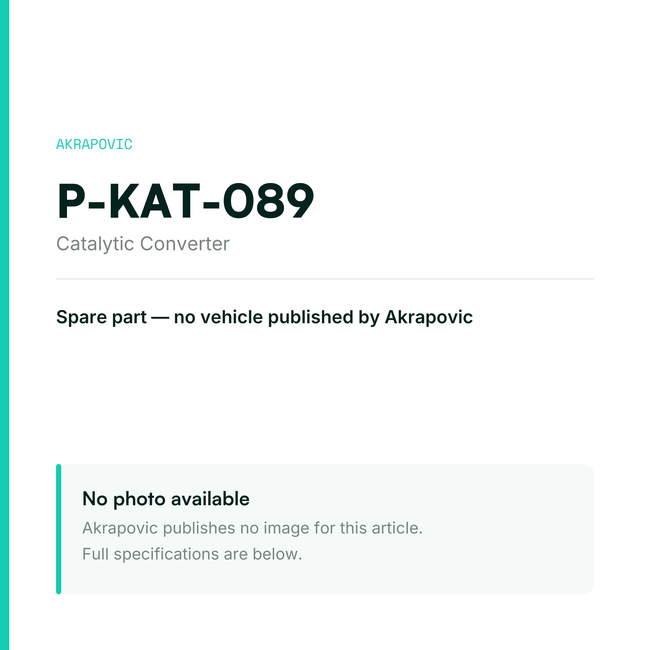 Akrapovic Catalytic Converter P-KAT-089 — placeholder, no manufacturer photo available