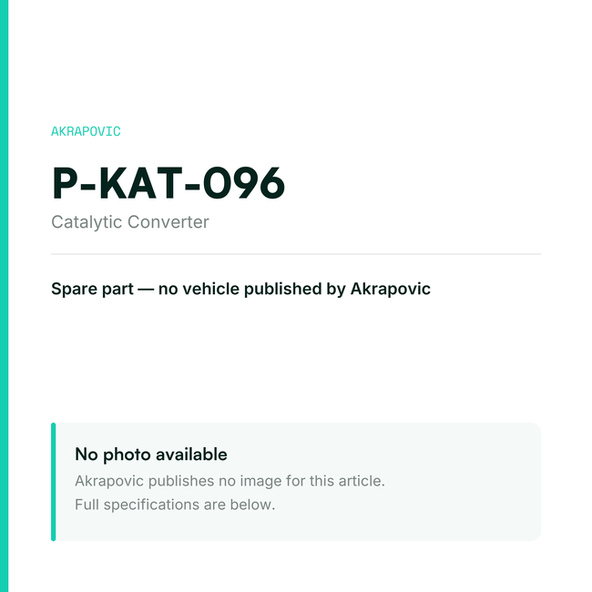 Akrapovic Catalytic Converter P-KAT-096 — placeholder, no manufacturer photo available