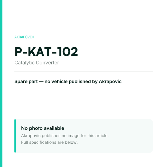Akrapovic Catalytic Converter P-KAT-102 — placeholder, no manufacturer photo available