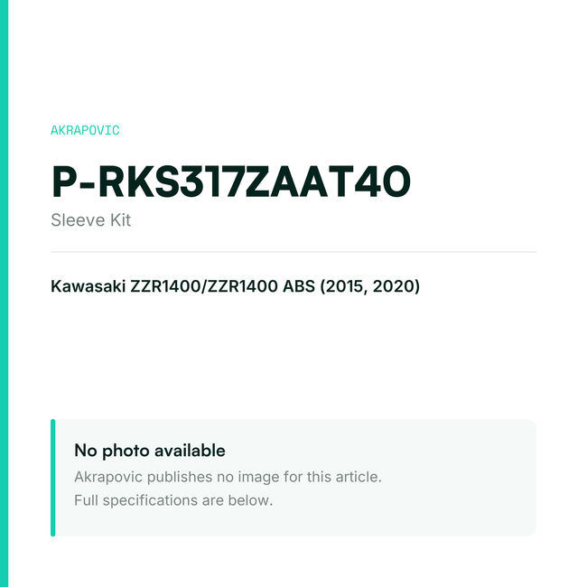 Akrapovic Sleeve Kit P-RKS317ZAAT40 — placeholder, no manufacturer photo available