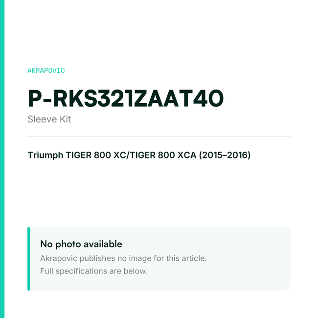 Akrapovic Sleeve Kit P-RKS321ZAAT40 — placeholder, no manufacturer photo available