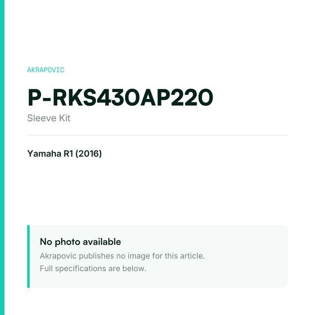 Akrapovic Sleeve Kit P-RKS430AP220 — placeholder, no manufacturer photo available