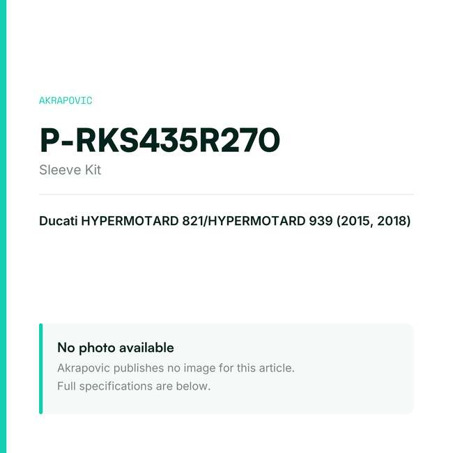 Akrapovic Sleeve Kit P-RKS435R270 — placeholder, no manufacturer photo available