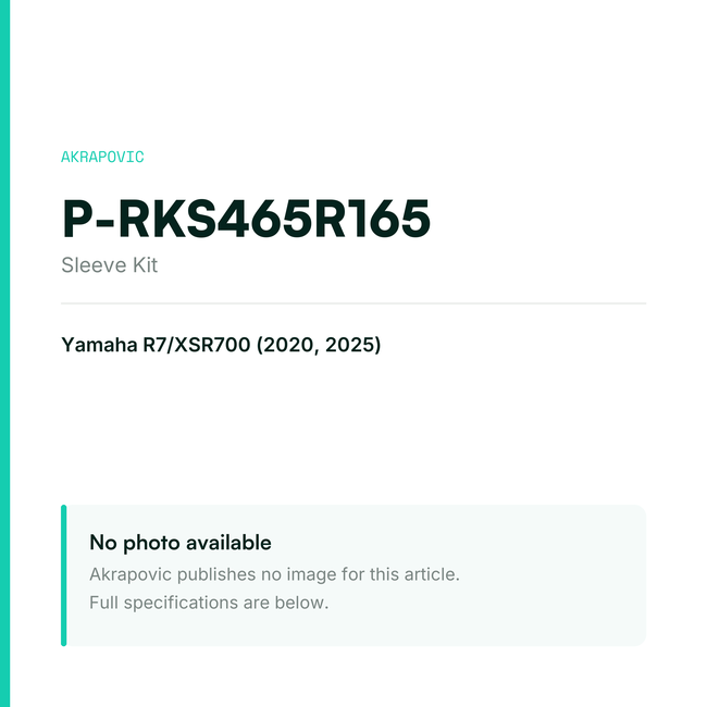 Akrapovic Sleeve Kit P-RKS465R165 — placeholder, no manufacturer photo available