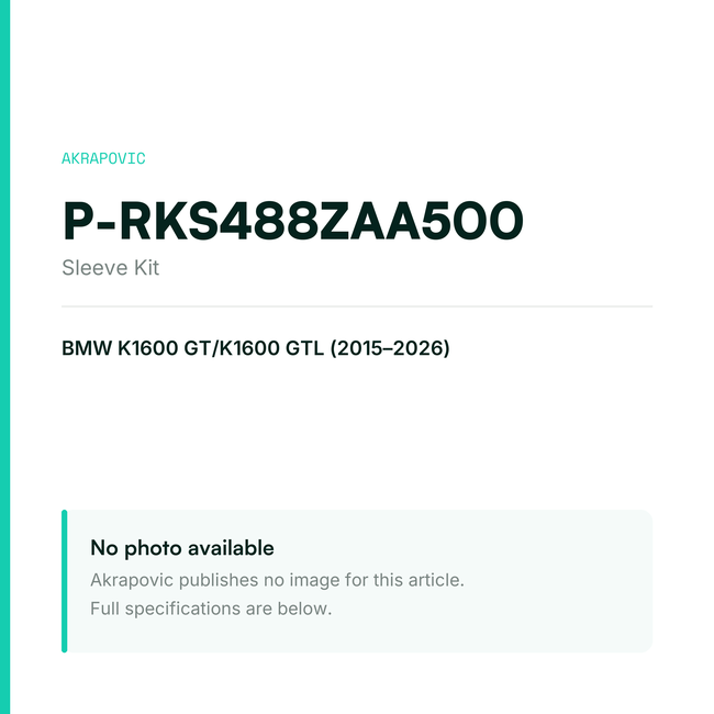 Akrapovic Sleeve Kit P-RKS488ZAA500 — placeholder, no manufacturer photo available