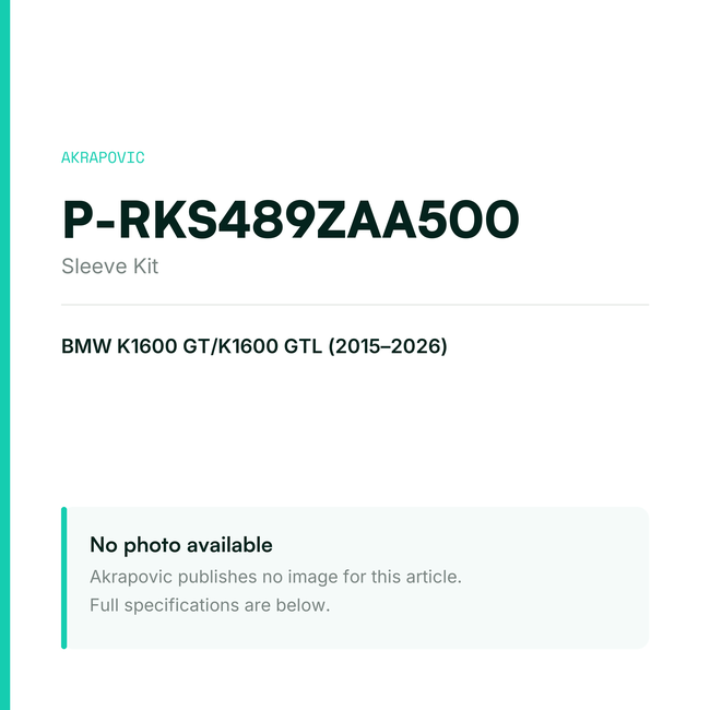 Akrapovic Sleeve Kit P-RKS489ZAA500 — placeholder, no manufacturer photo available