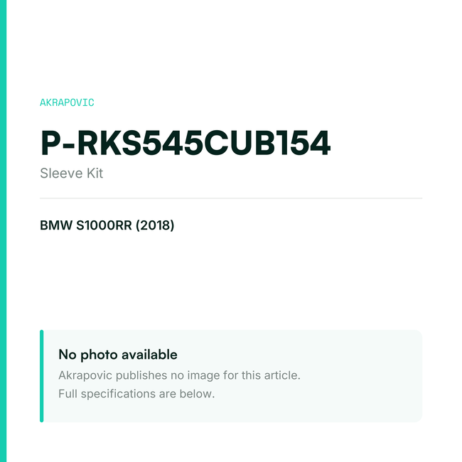 Akrapovic Sleeve Kit P-RKS545CUB154 — placeholder, no manufacturer photo available