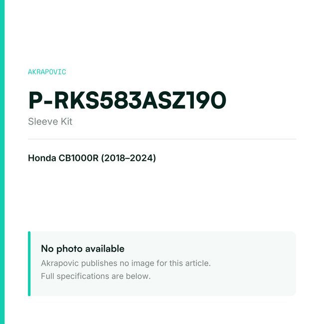 Akrapovic Sleeve Kit P-RKS583ASZ190 — placeholder, no manufacturer photo available