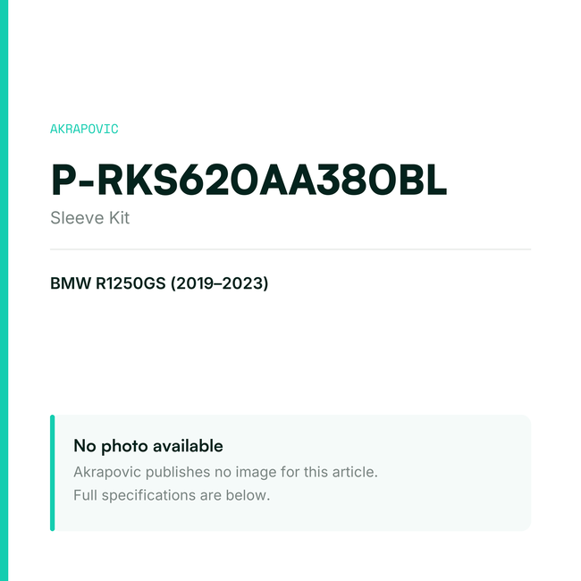 Akrapovic Sleeve Kit P-RKS620AA380BL — placeholder, no manufacturer photo available