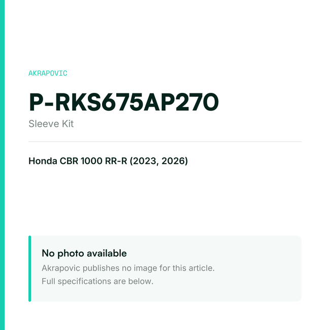 Akrapovic Sleeve Kit P-RKS675AP270 — placeholder, no manufacturer photo available