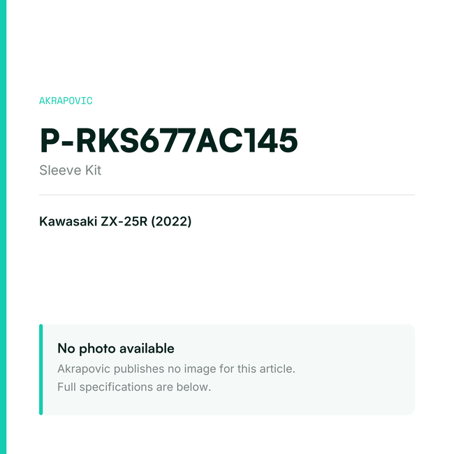 Akrapovic Sleeve Kit P-RKS677AC145 — placeholder, no manufacturer photo available