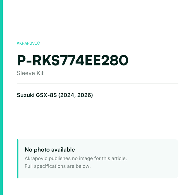 Akrapovic Sleeve Kit P-RKS774EE280 — placeholder, no manufacturer photo available