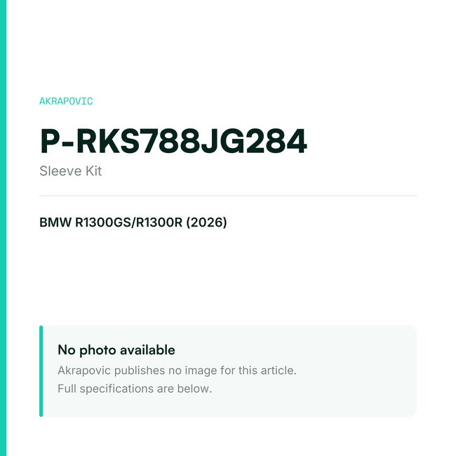 Akrapovic Sleeve Kit P-RKS788JG284 — placeholder, no manufacturer photo available