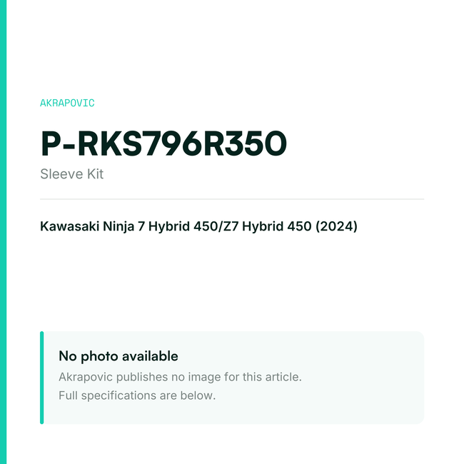 Akrapovic Sleeve Kit P-RKS796R350 — placeholder, no manufacturer photo available