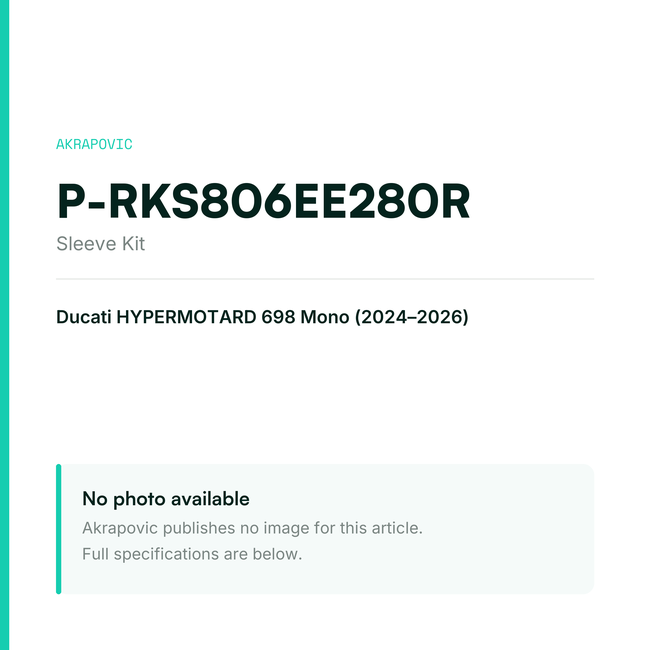 Akrapovic Sleeve Kit P-RKS806EE280R — placeholder, no manufacturer photo available