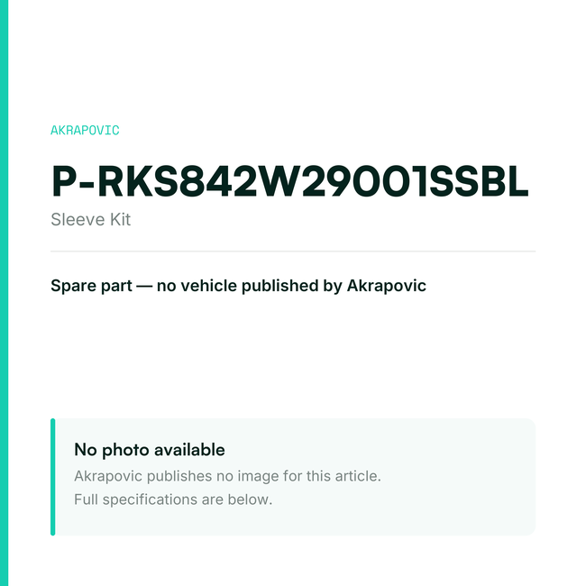 Akrapovic Sleeve Kit P-RKS842W29001SSBL — placeholder, no manufacturer photo available