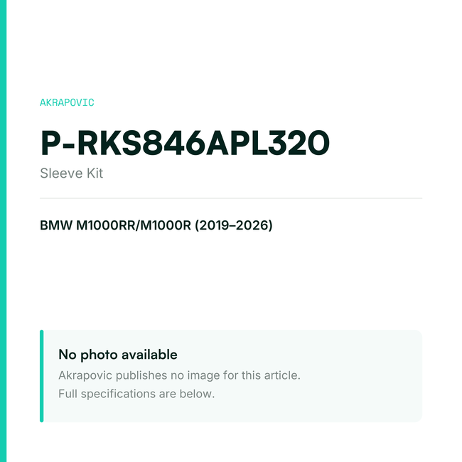 Akrapovic Sleeve Kit P-RKS846APL320 — placeholder, no manufacturer photo available