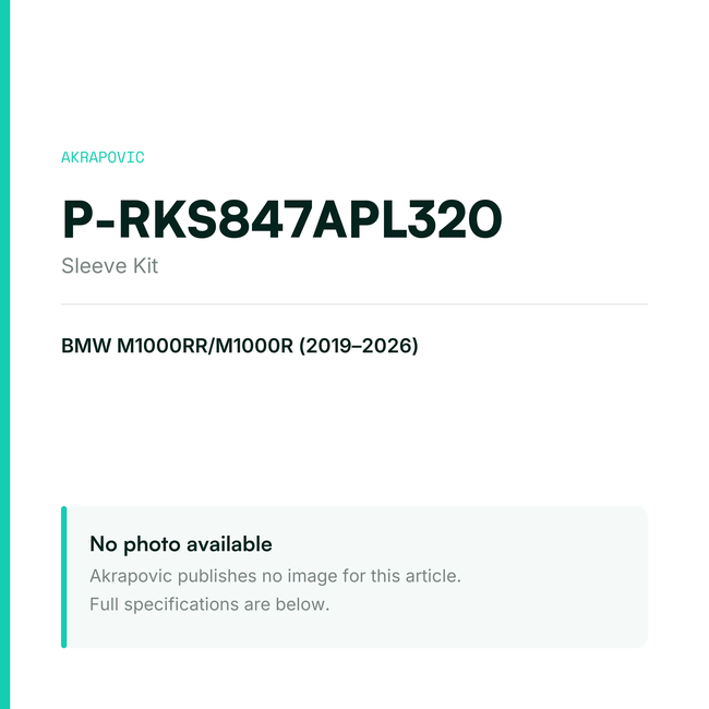 Akrapovic Sleeve Kit P-RKS847APL320 — placeholder, no manufacturer photo available