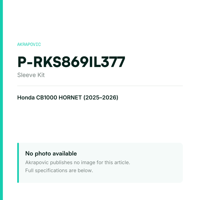 Akrapovic Sleeve Kit P-RKS869IL377 — placeholder, no manufacturer photo available