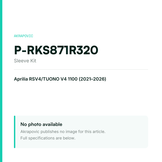 Akrapovic Sleeve Kit P-RKS871R320 — placeholder, no manufacturer photo available