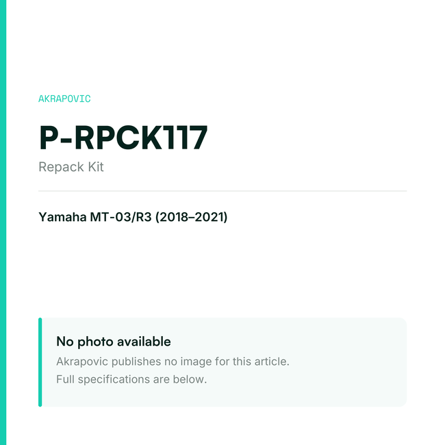 Akrapovic Repack Kit P-RPCK117 — placeholder, no manufacturer photo available