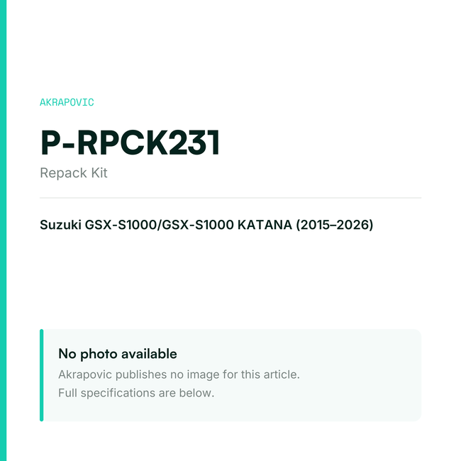 Akrapovic Repack Kit P-RPCK231 — placeholder, no manufacturer photo available
