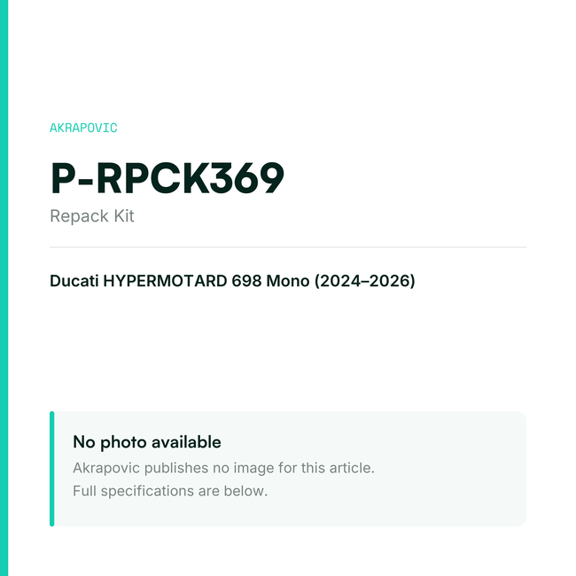 Akrapovic Repack Kit P-RPCK369 — placeholder, no manufacturer photo available