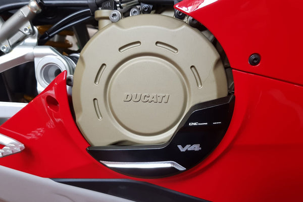CNC Racing PR310 aluminium clutch protector cover for Ducati Panigale V4/S 2025-2026, black and silver