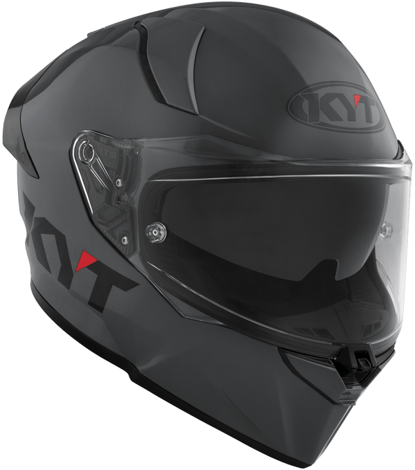 KYT R2R full-face helmet in plain grey, front three-quarter view