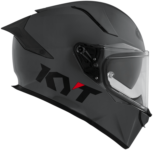 KYT R2R full-face helmet in plain grey, front three-quarter view