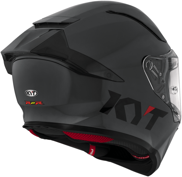 KYT R2R full-face helmet in plain grey, front three-quarter view
