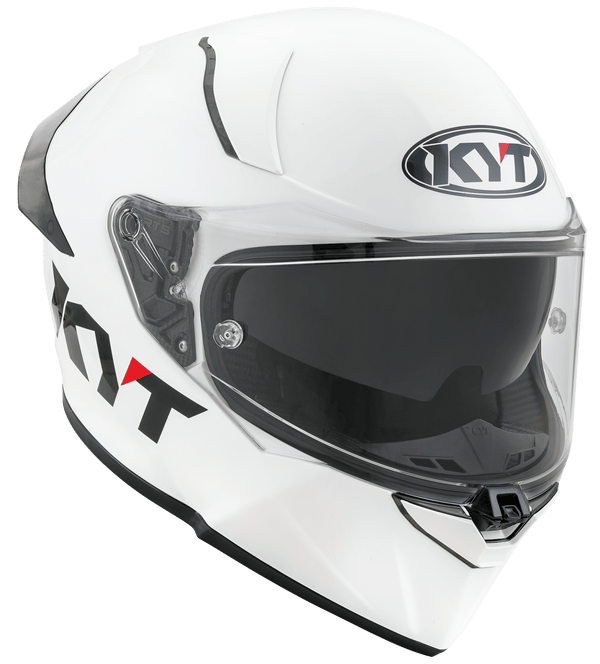KYT R2R full-face helmet in plain white, front three-quarter view