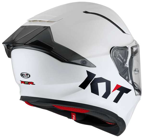 KYT R2R full-face helmet in plain white, front three-quarter view