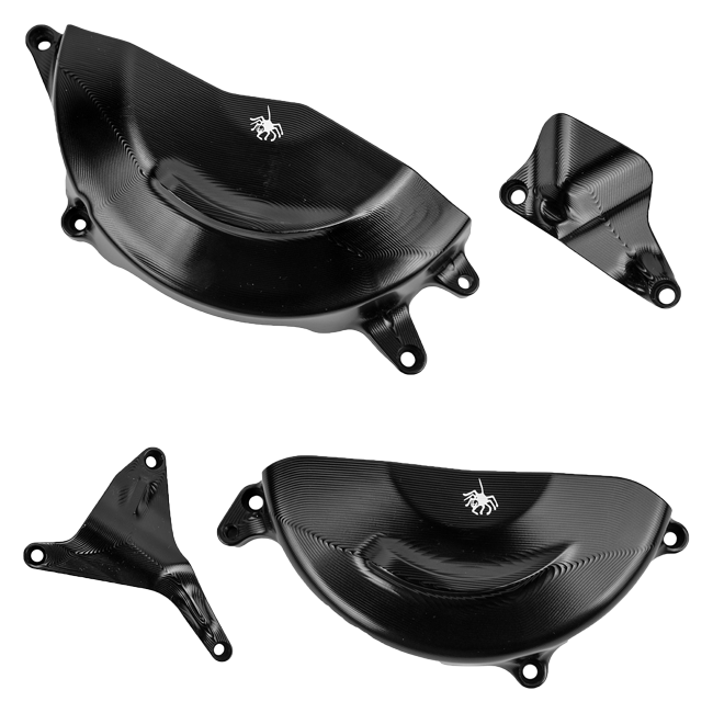 Spider Racing black anodised aluminium engine cover guard for Aprilia RS 660 part 20.A225