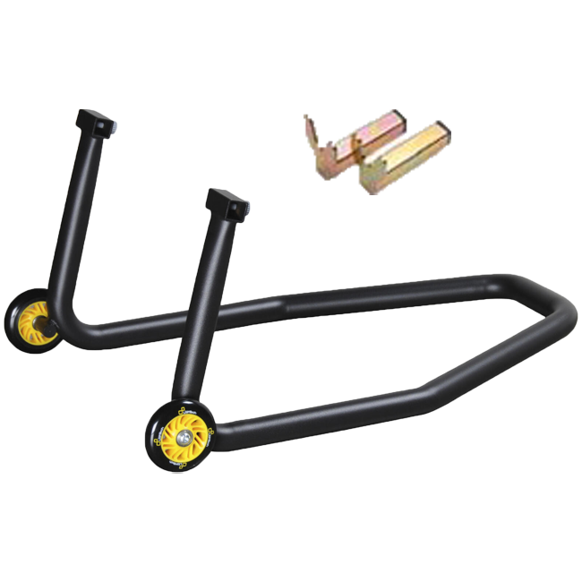 LighTech RSF045F steel rear paddock stand with adjustable fork receivers, black lacquer finish