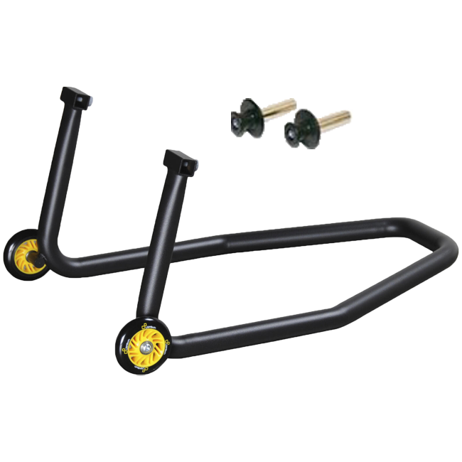 LighTech RSF045R steel rear paddock stand with adjustable rubber roller picks, black lacquered finish