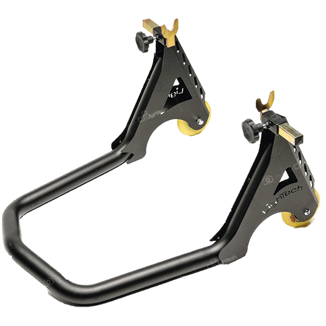 LighTech RSF21F black steel rear paddock stand with fork supports for Ducati Panigale V4