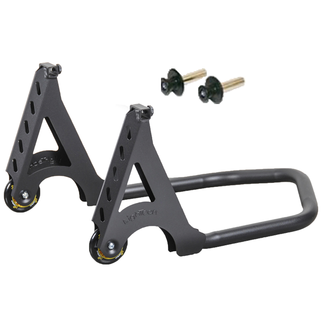 LighTech RSF21R steel rear paddock stand with adjustable roller supports, black lacquered finish