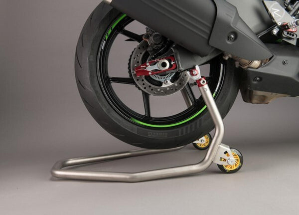 LighTech RSS005F stainless steel rear paddock stand with fork inserts for Ducati Panigale V4/S/R 2025-2026