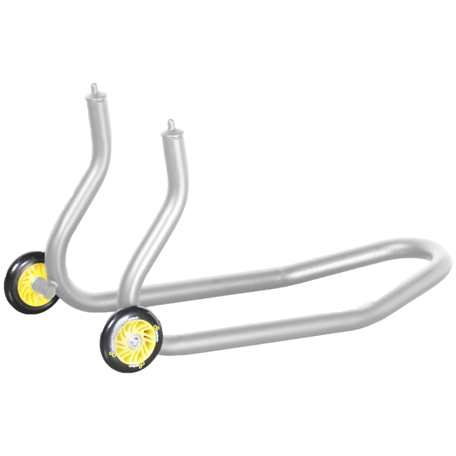LighTech RSS007 stainless steel height-adjustable front wheel stand with branded roller wheels