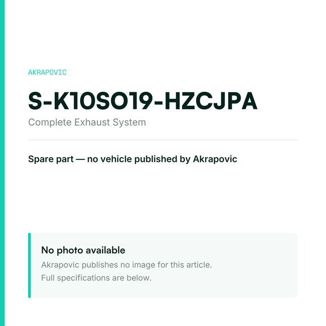 Akrapovic Complete Exhaust System S-K10SO19-HZCJPA — placeholder, no manufacturer photo available