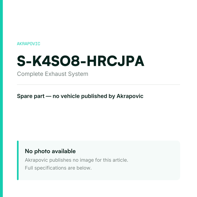 Akrapovic Complete Exhaust System S-K4SO8-HRCJPA — placeholder, no manufacturer photo available