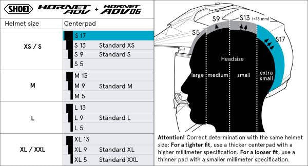 Shoei Head Pad S17 Type-H for Hornet ADV 06 / Hornet ADV