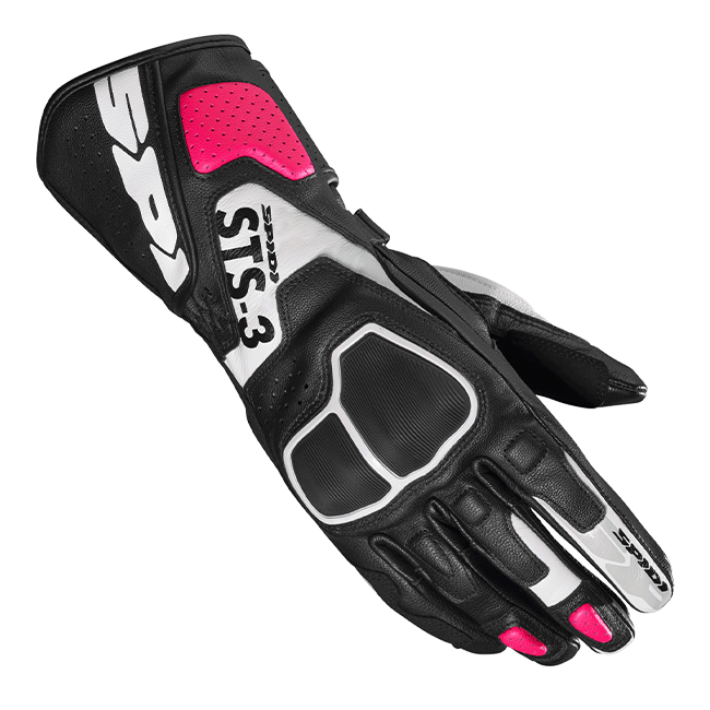 Spidi STS-3 Sport women's motorcycle leather gloves in black and fuchsia