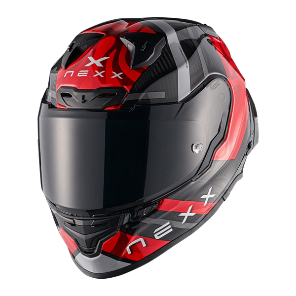 Nexx X.R3R full-face racing helmet in Swirl Carbon Red Silver colourway