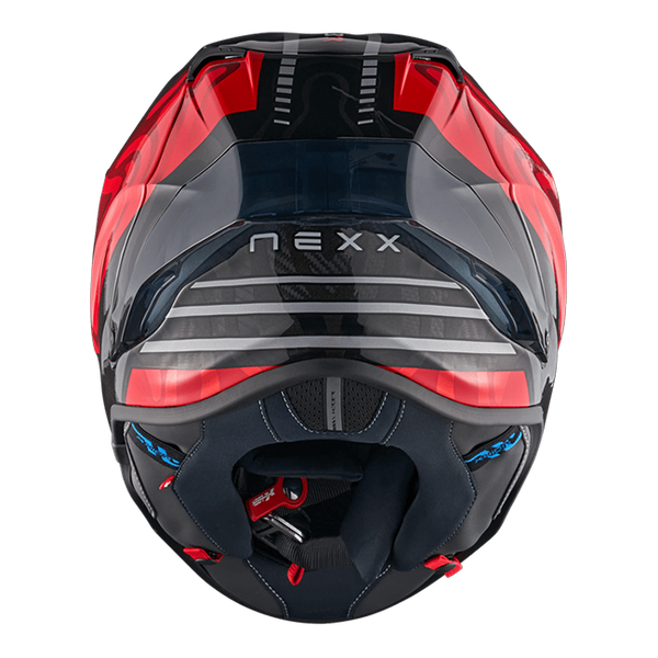 Nexx X.R3R full-face racing helmet in Swirl Carbon Red Silver colourway