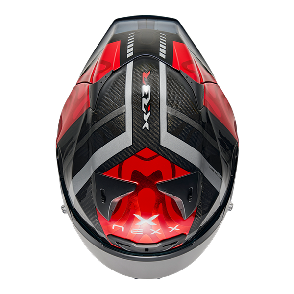 Nexx X.R3R full-face racing helmet in Swirl Carbon Red Silver colourway