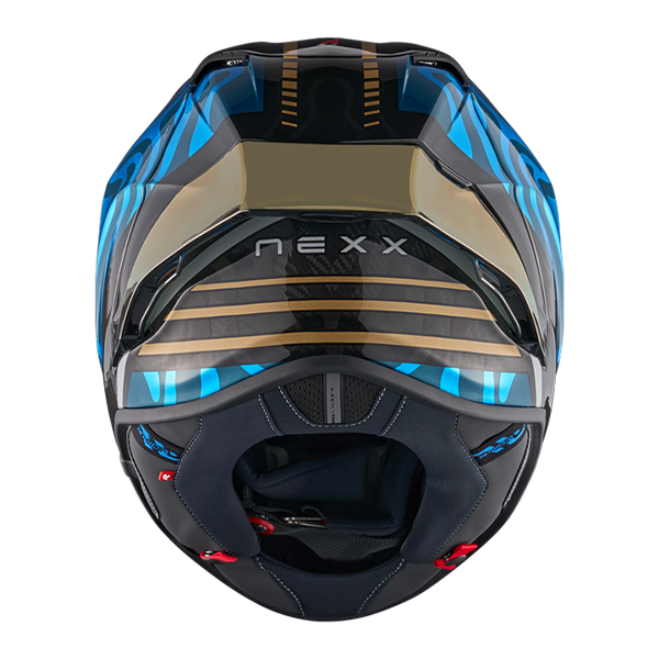 Nexx X.R3R Swirl Carbon Sky Blue Gold full-face racing helmet